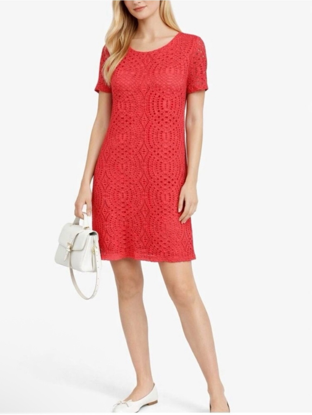 NWOT J. Crew Short Sleeve Eyelet Lace Dress 00 Coral Coastal Preppy